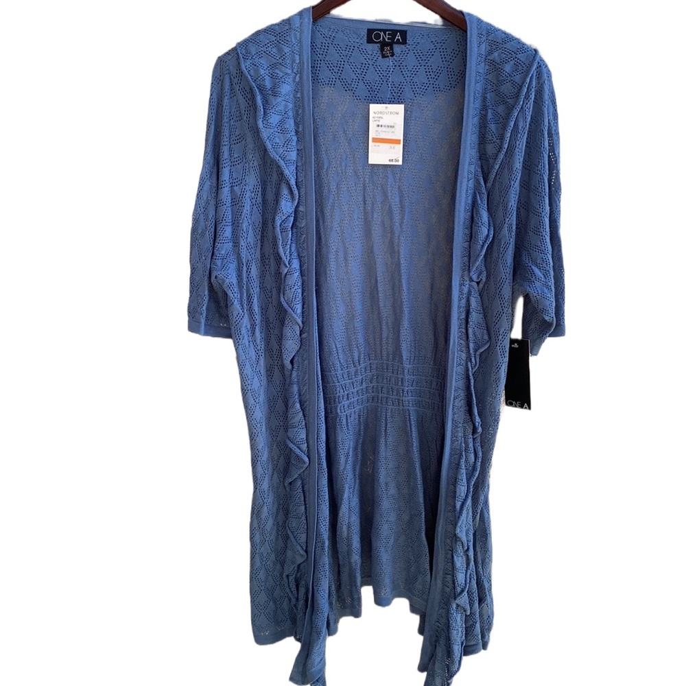 NWT 💙 Lightweight Cotton Short-Sleeve Long Open Summer Cardigan, Blue, Plus 2X